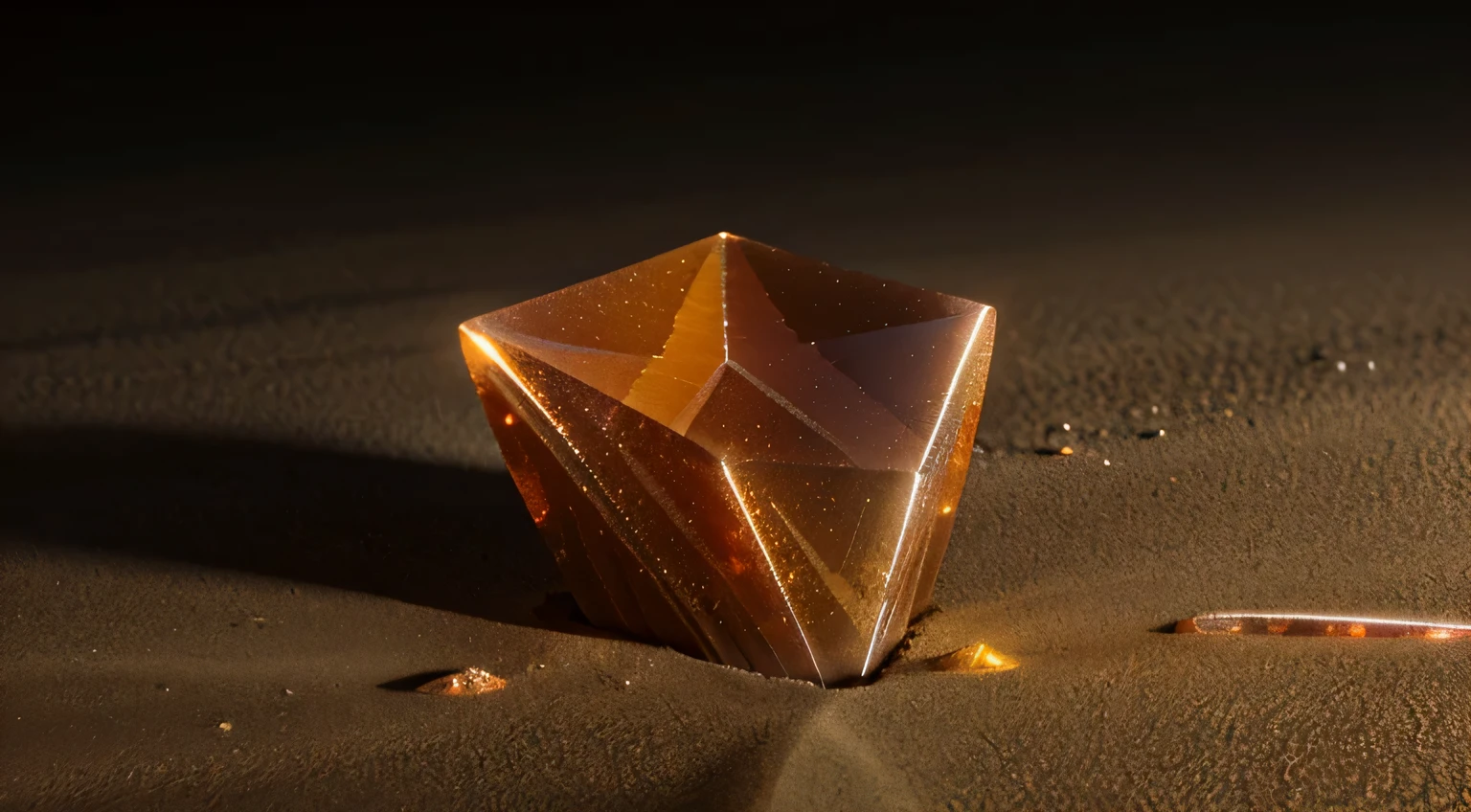 unusual mineral, Gradient, creamy sand color, slightly red-orange in places, slightly brown, Glossy, geoid, Sharp corners, texture, Beautiful, slightly glowing, hyper realisitc, HD Lighting Ridge, Tourmaline from Burma., nothing deep around., delicate yellow background, nothing black