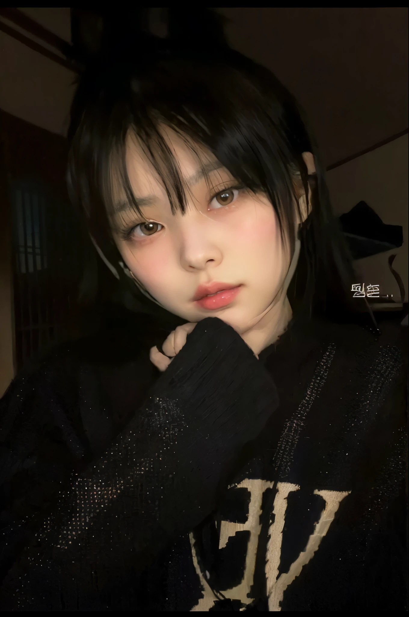 a close-up of a person in a black shirt and black sweater, kawaii retrato realista, cruel korean goth girl, artwork in the style of Guweiz, Estilo anime 3D realista, retrato impressionante do rosto do anime, anime semi realista, Ulzzang, Menina anime na vida real, Guweiz, anime fotorrealista, 🤤 retrato da menina, cara de anime realista
