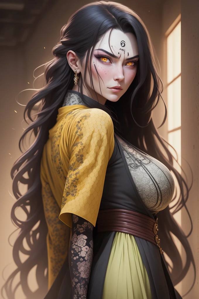 {-erro_de_anatomia:1.0} estilo anime, Masterpiece, absurdities, Orochimaru\(Naruto\), 1girl Solo, Mature woman, Oversized shirt with broad shoulders, Perfect composition, Detailed lips, large breasts, Beautiful face, body proportion, Blush, Long hair, yellow eyes, Soft gauze, Super realistic, Detailed, photo shoot, Realistic faces and bodies,
masterpiece, best quality, best illustration, hyper detailed, 1 girl, solo, glamorous, blushing, whole body, backwards, looking back