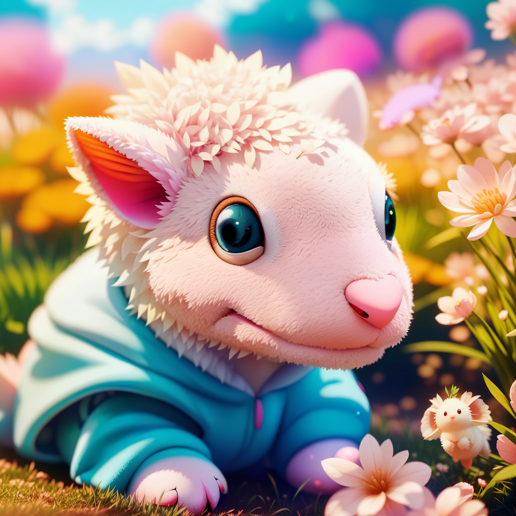 a stuffed animal lies in the grass, beeple and jeremiah ketner, cute detailed digital art, Cute axolotl, inspired by Cyril Rolando, cute 3 d render, adorable digital painting, beeple!!, in style of beeple, style hybrid mix of beeple, in the style of Cyril Rolando