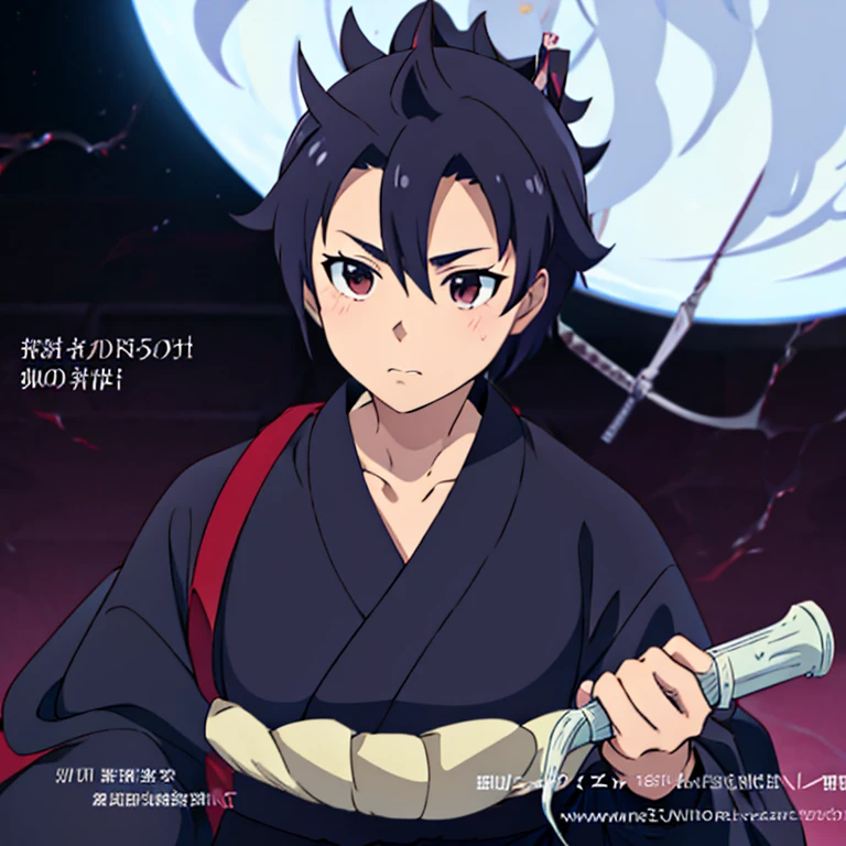 Young samurai boy with features in night theme/lunar