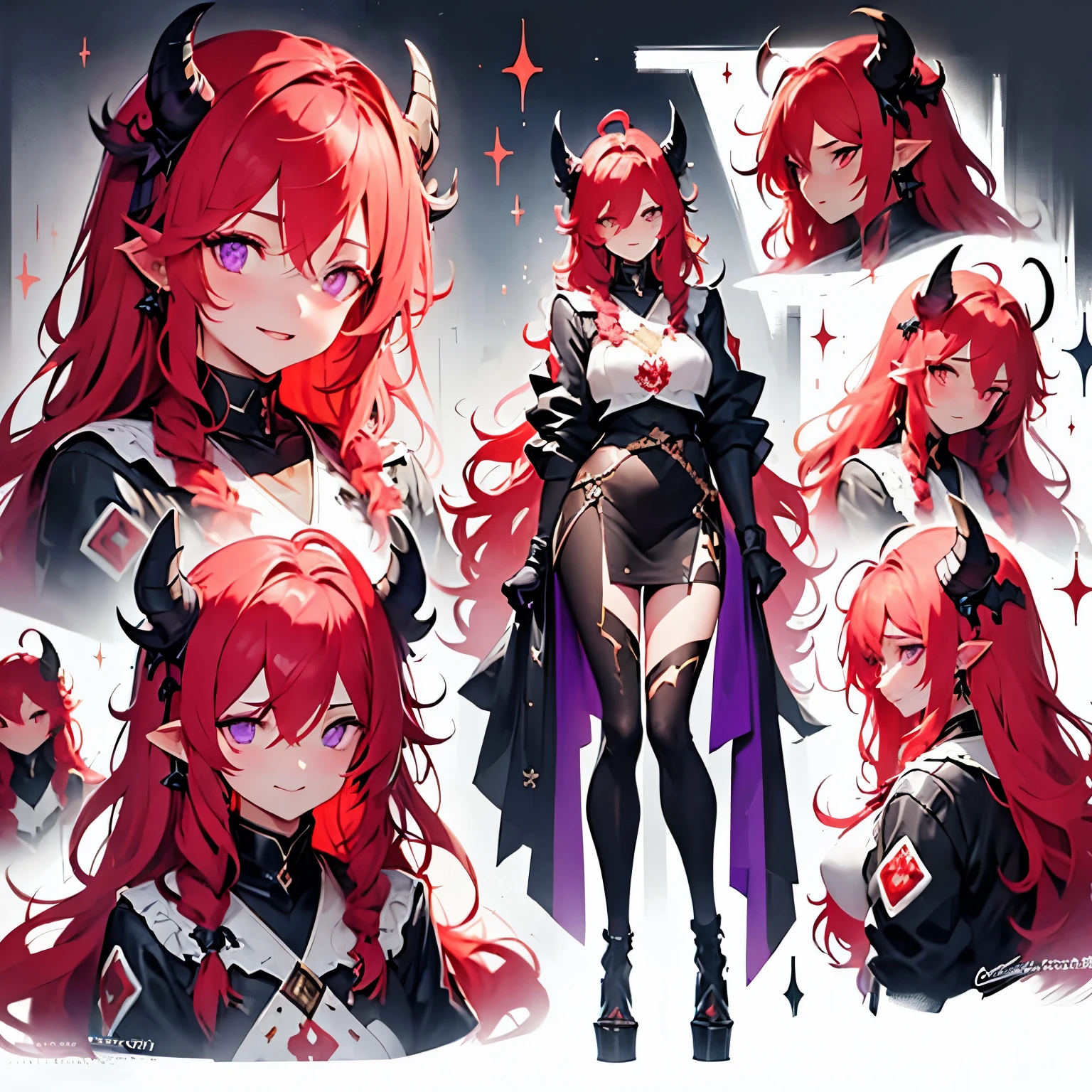 ((Girl)), ((big musculation)), ((red long hair)), ((purple eyes)),