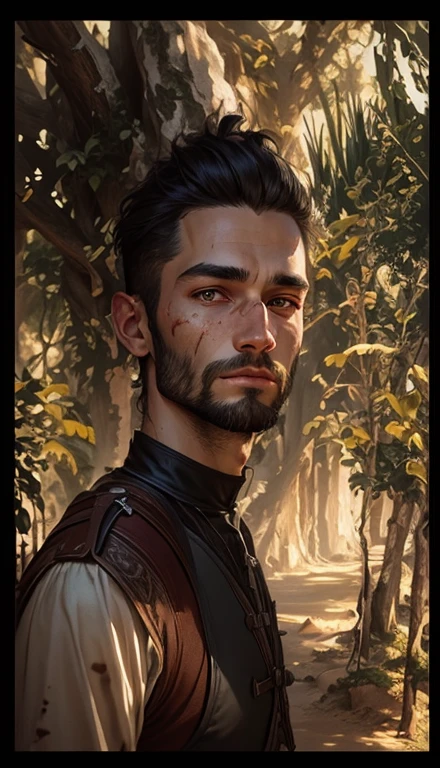 man with long beard, epic rpg portrait, fantasy male portrait, rpg portrait concept art, male warrior, fantasy concept art portrait, epic portrait illustration, detailed character portrait, one human warrior, big white armor with details blue, full armor, black eyes, long hair, black hair, dungeons and dragons character, detailed hands, cape, High Detail, blood spatter