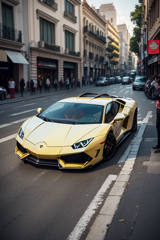 movie grain, magazine printing, a Lamborghini Revuelto car on the streets of Mexico City