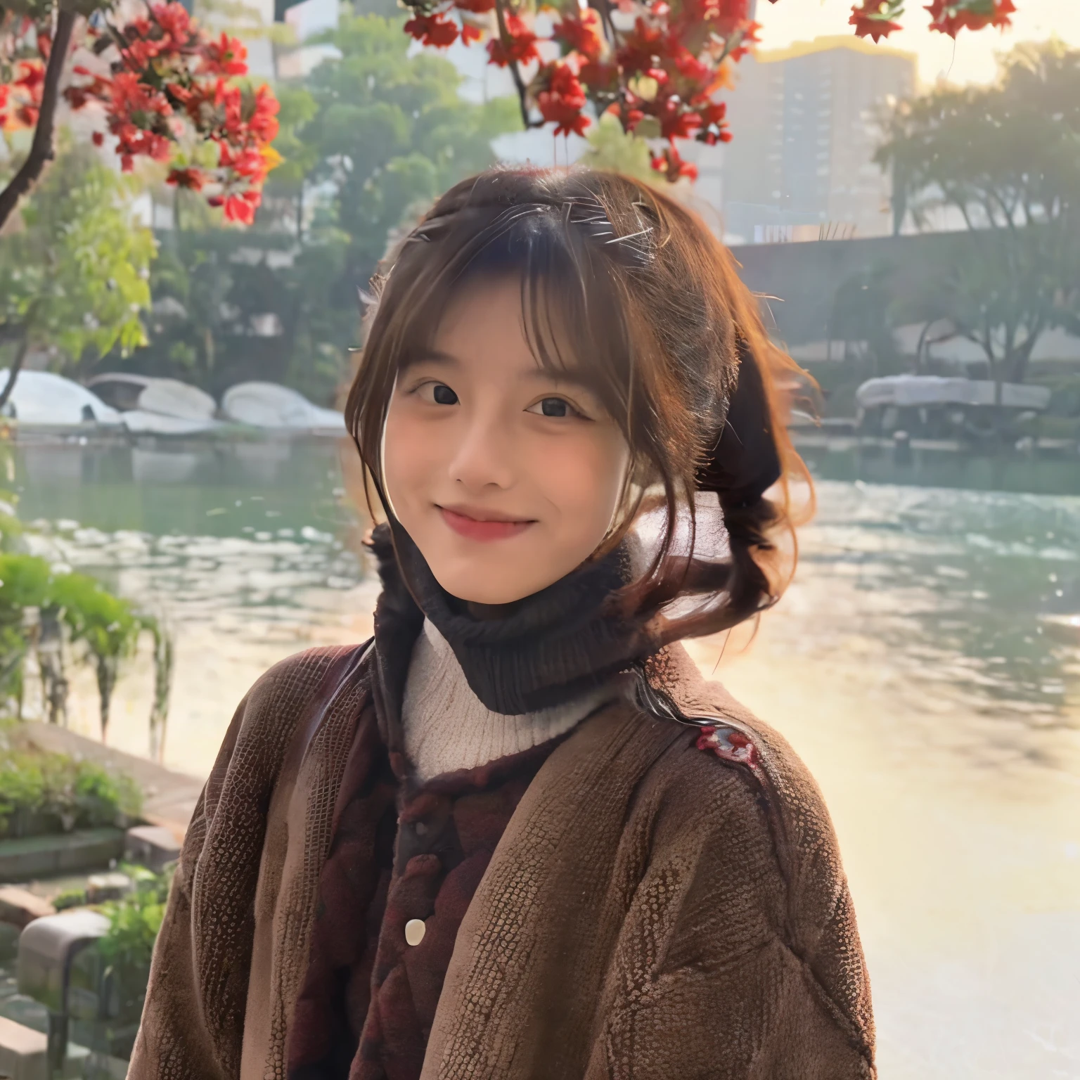 Beautiful girl, Japanese New Year and turtle
