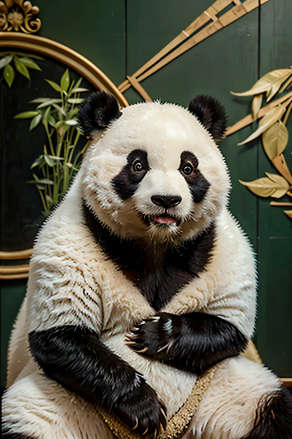 panda bear posing, like mona lisa painting, renaissance painting, cute panda, chinese, hd, realistic