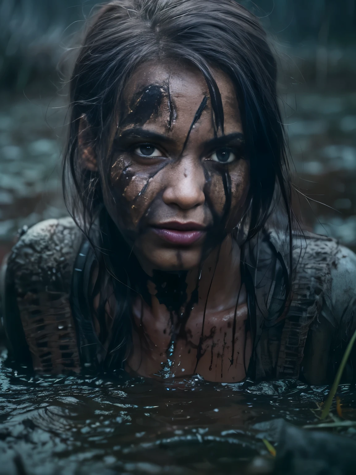 Hyperrealistische Fotografie von zwei Frauen im Schlamm, Schlammspritzer im Gesicht, die Gesichter sind mit Schlamm verschmiert, liegend von hinten, viele Frauen im Hintergrund, 30-year-old women smeared with mud, Lena Meyer Landrut, turquoise underbust corset smeared with mud, Fluting, black tulle skirt smeared with mud, turquoise high heeled boots Schaft bis zum Schritt smeared with mud, schwarze Netzstrumpfhose, the entire body, rote lockige Haare sund mit Schlamm verschmiert, die Kleidung ist mit Schlamm verschmiert, High quality, realistische Beleuchtung, Bildmitte, Sanduhrproportionen, 8K, HDR, BDSM, medium breast size, lange Beine, tinted, professionelle Fotografie einer Frau, natural skin texture smeared with a lot of mud, 4K-Texturen, Adobe Lightroom, Fotolabor, HDR, kompliziert, elegant, sehr detailliert, scharfer Fokus, wahnsinnige Details, komplizierte Details, hyperdetailliert, Helles Kinolicht, Außenatmosphäre, Kinn hochgezogen, (exponierter Bauch: 1,8 ), (Fernaufnahme), dominanter Gesichtsausdruck,