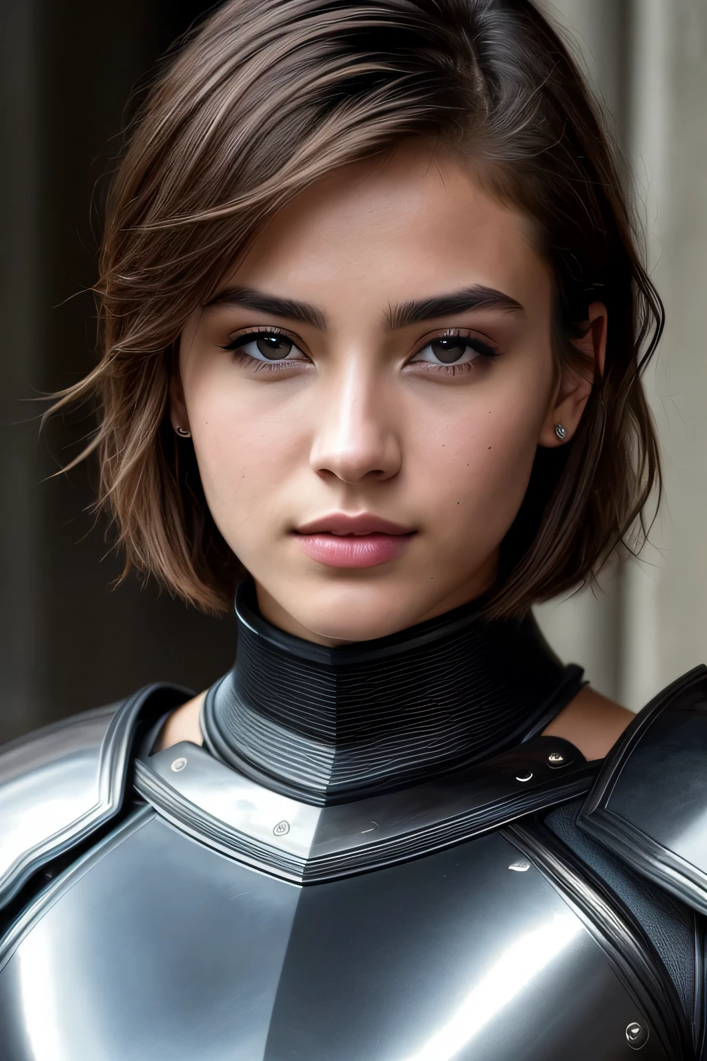 (top-quality,8K,​masterpiece),
Very beautiful face,A detailed face,20yr old,(A detailed eye,Detailed lips,lipgloss),
so short hair,
Wearing armor( (armor:1.2),とても精密がarmor,