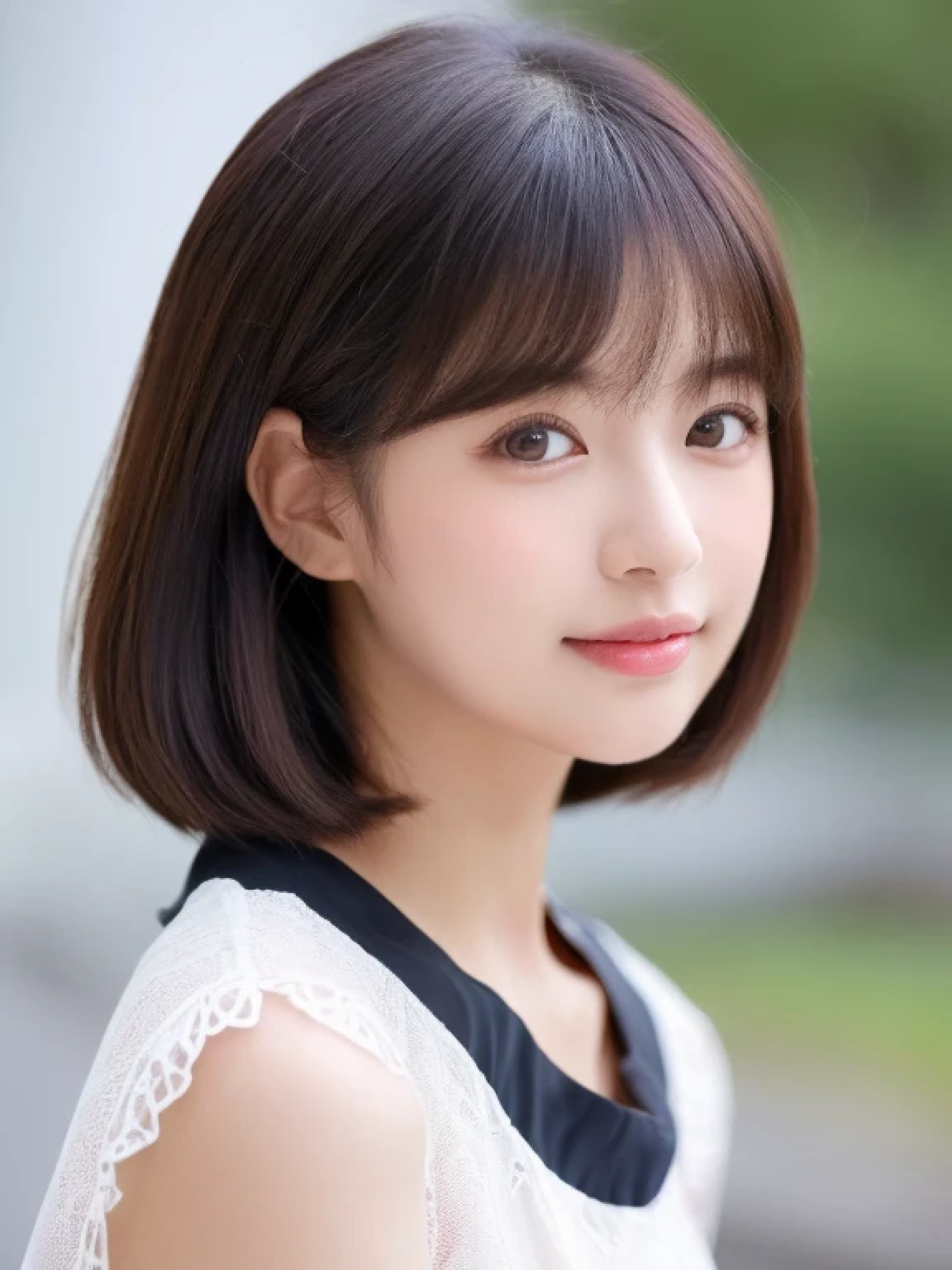 ((cute little日本の女の子、Beautiful japanese girl、1 girl in、age19、poneyTail、Highly detailed facial and skin texture、refinement、hyperdetailed face、ultradetailed eyes、blusher、blush、teak、ピンクのteakを塗った頬、close-up of woman、bustup、frontage、cute little、smooth white skin、Transparent skin texture、))、(dark brown hair、bangss)、Looking at the camera、Beautiful Women in Perfect Style:1.4、Japanese Models、Young gravure idols、若いcute littleグラビアアイドル、Realistic Young Gravure Idol、refinementされたグラビアアイドル、((top-quality、in 8K、masterpiece:1.3))、(4K、Raw photography、top-quality)、(reallistic、フォトreallistic:1.37)、Place a person on the other side of the screen、natural soft light、upper body and head、refinement、