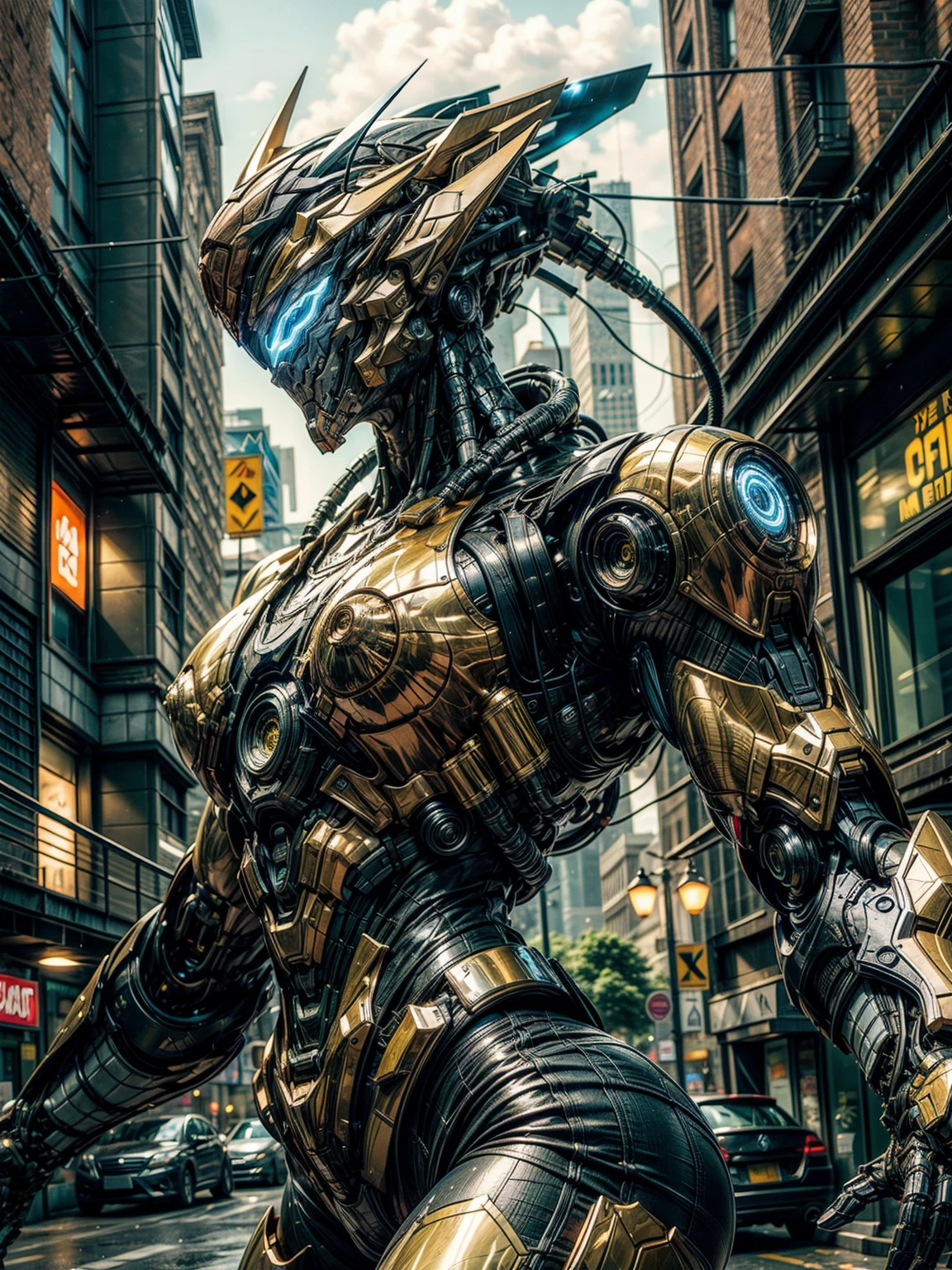 (megan fox), Cinematic, hyper-detailed, and insanely detailed, this artwork captures the essence of a muscular cyborg girl. Beautiful color grading, enhancing the overall cinematic feel. Unreal Engine brings her anatomic cybernetic muscle suit to life, appearing even more mesmerizing. With the use of depth of field (DOF), every detail is focused and accentuated, drawing attention to her eyes and the intricate design of the anatomic cybernetic muscle suit . The image resolution is at its peak, utilizing super-resolution technology to ensure every pixel is perfect. Cinematic lighting enhances her aura, while anti-aliasing techniques like FXAA and TXAA keep the edges smooth and clean. Adding realism to the anatomic cybernetic muscle suit, RTX technology enables ray tracing. Additionally, SSAO (Screen Space Ambient Occlusion) gives depth and realism to the scene, the girl's anatomic cybernetic muscle suit become even more convincing. In the post-processing and post-production stages, tone mapping enhances the colors, creating a captivating visual experience. The integration of CGI (Computer-Generated Imagery) and VFX (Visual Effect brings out the anatomic cybernetic muscle suit's intricate features in a seamless manner. SFX (Sound Effects) complement the visual artistry, immersing the viewer further into this fantastic world. The level of detail is awe-inspiring, with intricate elements meticulously crafted, the artwork hyper maximalist and hyper-realistic. Volumetric effects add depth and dimension, and the photorealism is unparalleled. The image is rendered in 8K resolution, ensuring super-detailed visuals. The volumetric lightning adds a touch of magic, highlighting her beauty and the aura of her anatomic cybernetic muscle suit in an otherworldly way. High Dynamic Range (HDR) technology makes the colors pop, adding richness to the overall composition. Ultimately, this artwork presents an unreal portrayal of a super muscled cyborg girl