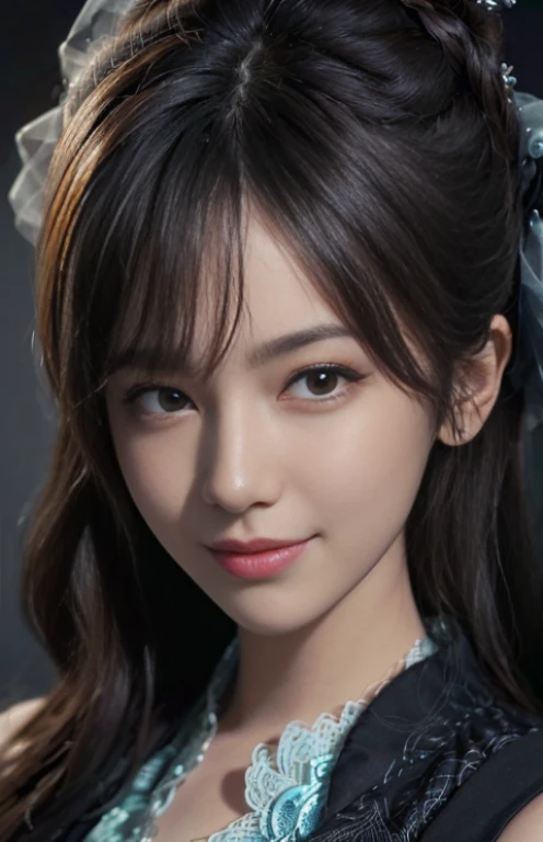 (ultra realistic) , (illustration), (increase resolution), (8K), (extremely detailed), (best illustration), (beautiful detailed eyeest quality), (ultra-detailed), (masterpiece),  (wallpaper), (detailed face), solo,1 girl, looking at viewers,  delicate details, detailed faces, in the dark, deep shadow, low key,pureerosfaceace_v1, smile,