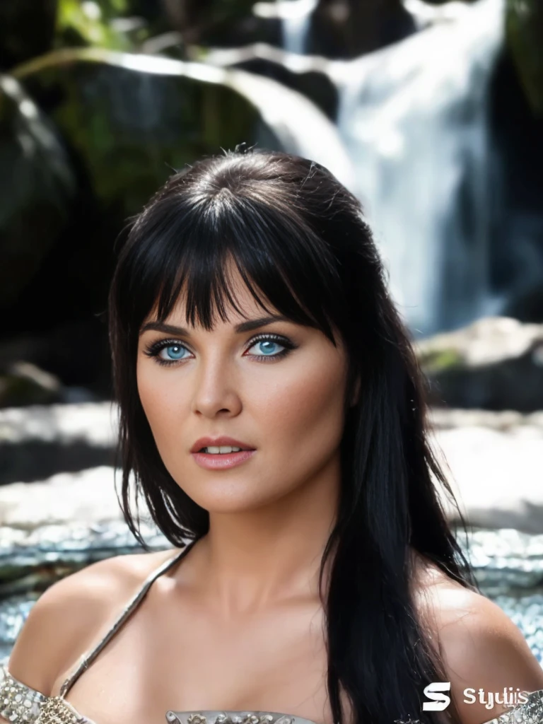 (best quality,Realistic),Xena,identical and perfect face,Olhos azuis claros,corpo perfeito,vivid colors,Detailed features,studio lighting