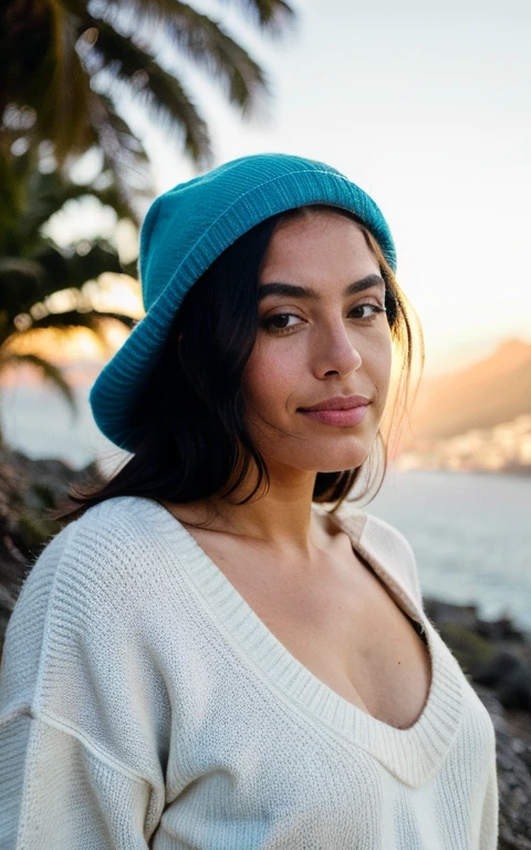 fotorrealista, best quality, hiper detalhado, Beautiful woman, foto selfie, parte superior do corpo, sozinho, corpo inteiro olhando para frente ,vestindo sweater, ao ar livre, (Noite), Montanhas, natureza da vida real, Estrelas, lua, (alegre, Feliz), Saco de Dormir, Luvas, sweater, gorro, Lanterna, Floresta, Rochas, Rio, Madeira, smoke billowing, mistborn, clear sky, analogue style, Olhando para o Viewer, textura da pele, filmic grain, fechar para cima, ultra high-resolution, Melhor sombra, .RAW, LUT do instagram