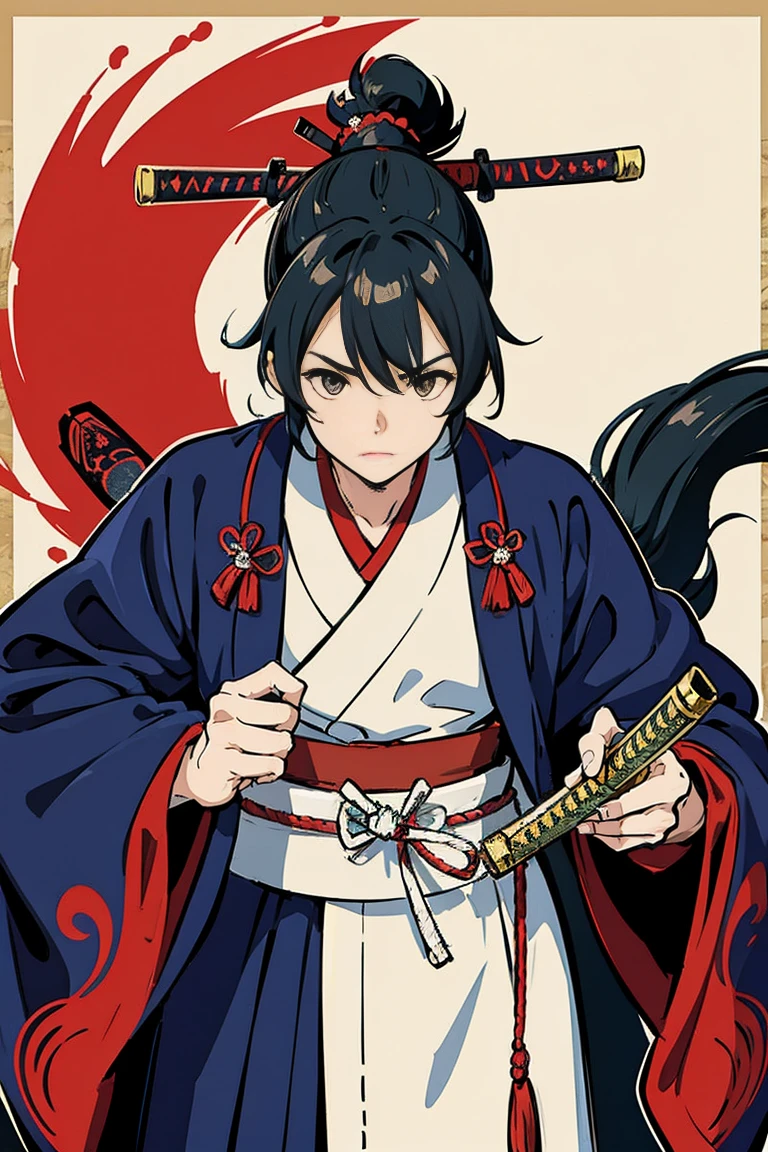 japanese samurai、 bonito、Espada Katana Japonesa、Edo period setting、estilo ukiyo-e、alta resolução、