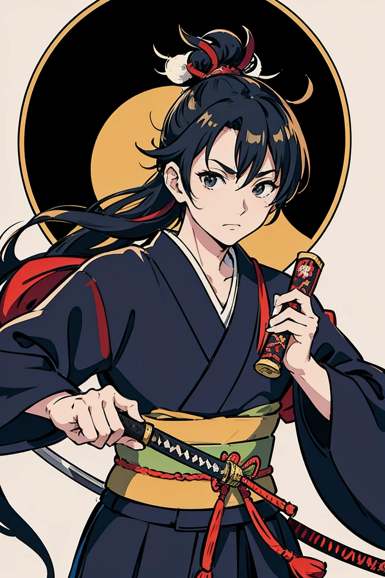 japanese samurai、menino bonito、Espada Katana Japonesa、Edo period setting、estilo ukiyo-e、alta resolução、