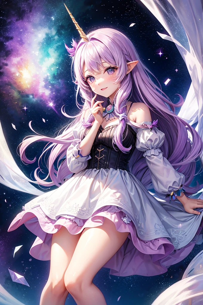 Unicorn girl, roxo e branco, feliz
