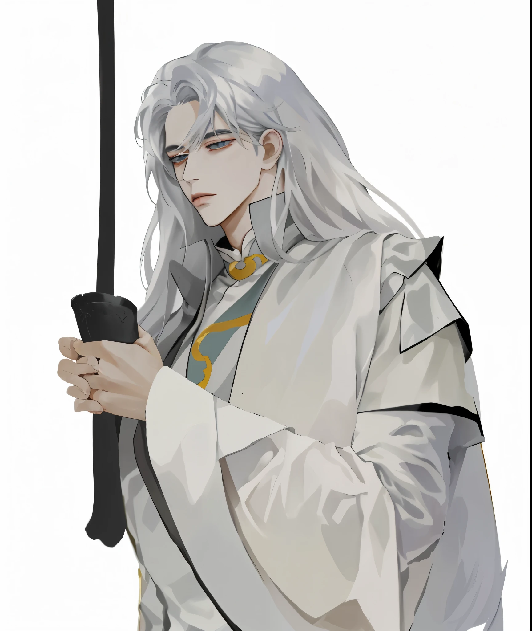 ตัวการ์ตูนที่มีดาบและWhite Hairถือดาบอยู่ในมือ, White Hair deity, White Hair, They have long white hair.., Yee Chong Silverfox, whitehair, Inspired by Guan Daosheng, Inspired by Hong Ren, inspired by Huang Shen, made with anime painter studio, They have long white hair.., Inspired by Bian Shoumin, Heise Jinyao