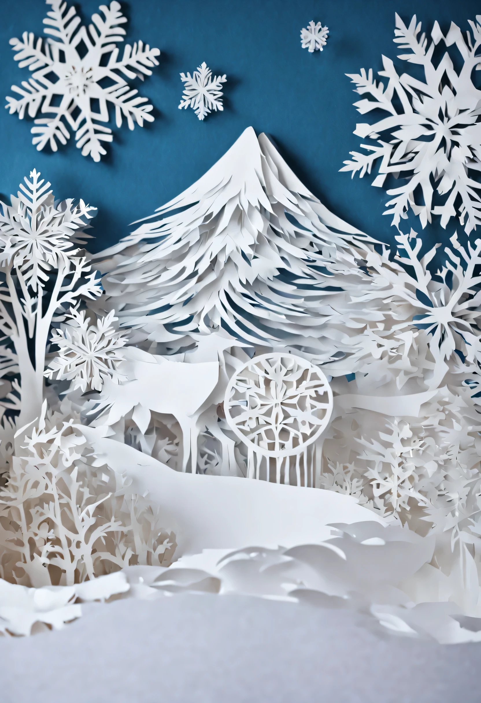 A world made entirely of sheets of paper cut out in the cut-out style, kirigami and snowflakes, it's very detailed and textured.