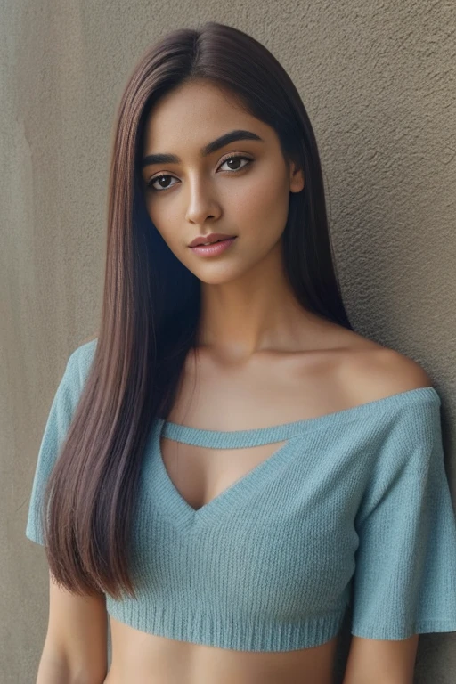 1girl em, idade19, sozinho, cabelos longos, Seios colossais, Olhando para o Viewer, cabelos loiros, bareshoulders, olhos castanhos, joias, corpo inteiro, um colar, fora dos ombros, Camisolas, Realistic, Um sexy