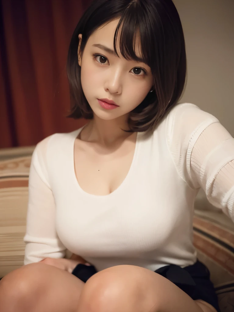 ultra-quality, ultla highres, Hyper Detailed, High contrast, Ultrafine Strike, creative refinement,livingroom,wearing a blouse