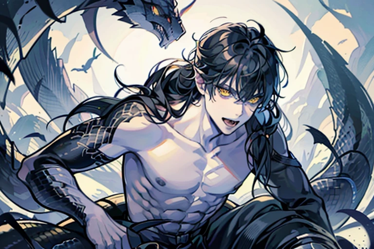 Anime male with horns and a sword in hand, por Yang J, Artgerm e Genzoman, cara bonito na arte demon slayer, gama murata e artgerm, Artgerm extremamente detalhado, fanart detalhado, Hidari e Vlop, fanart requintada altamente detalhada, casimiro arte, Sirius A e Sirius B, eros and thanatos
