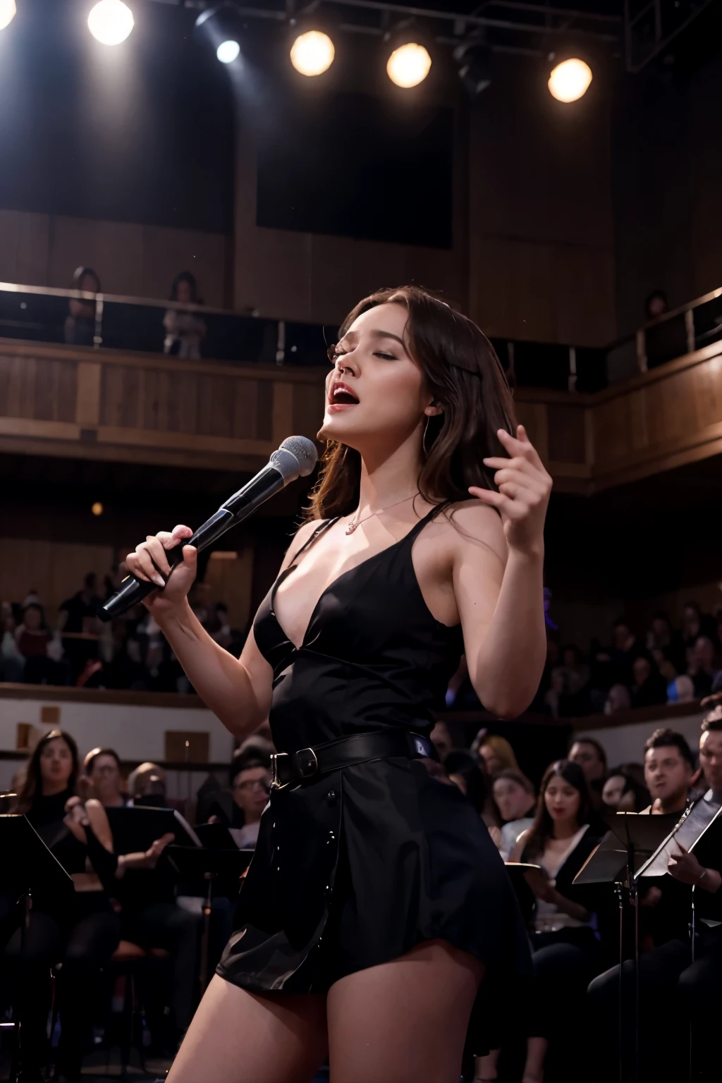 The singer takes center stage, her voice weaving through the air, captivating the audience in a spell of musical enchantment.