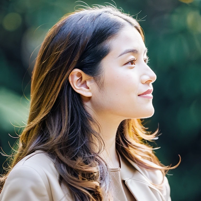 Profile of a woman with long curly hair