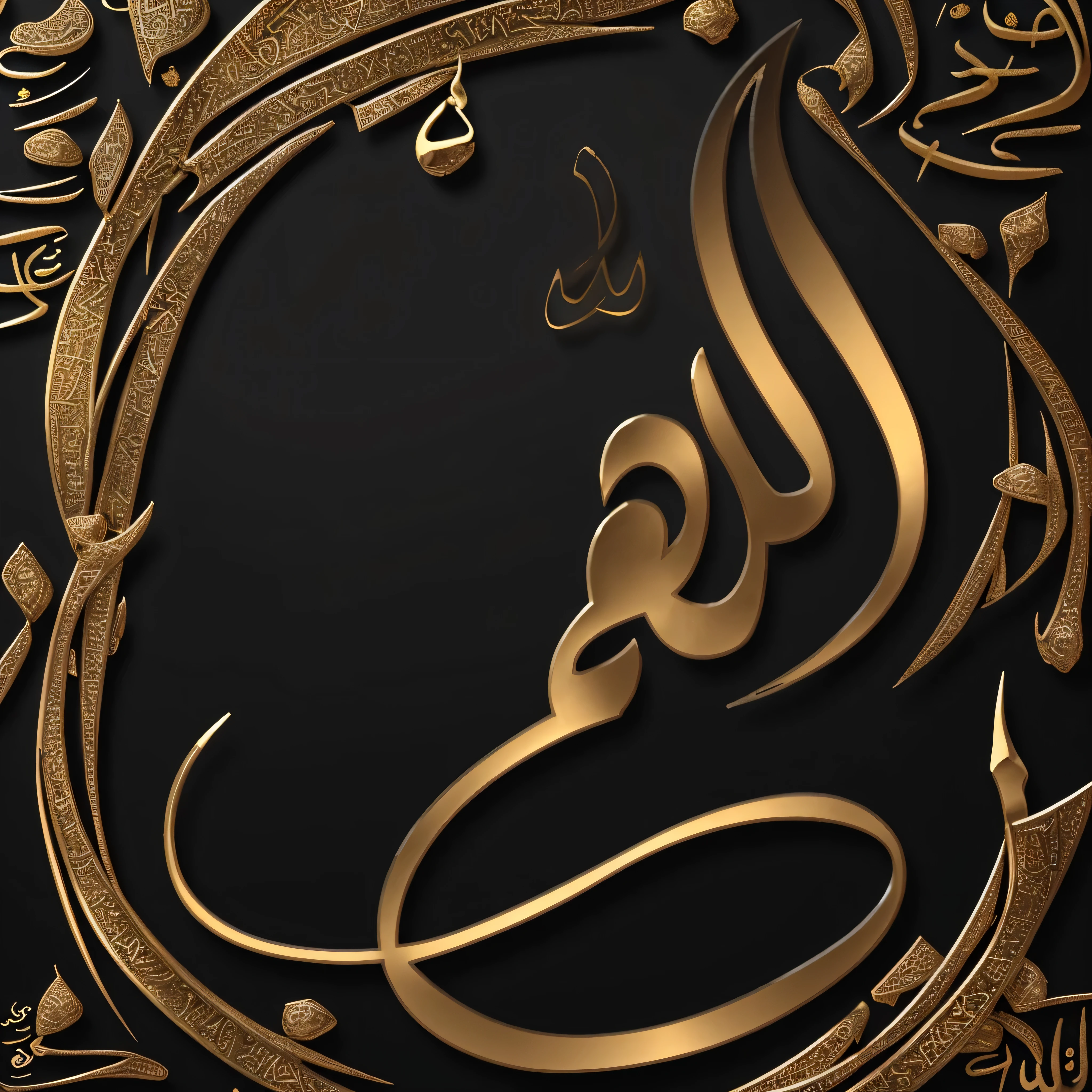 arabic caligraphy in goldish color on black marbal texture