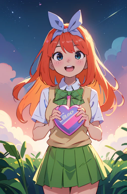 Cute as a dream、a pale, (​masterpiece、top-quality、top-quality、watercolor paiting(Curly)、Take a cute cat、Official art、Beautifully Aesthetic:1.2)、(a beauty girl:1.atterns、Soap bubbles, rainbow behind、​​clouds、colourfull、Hair spreads throughout、kawaii、pastels、Large ribbon、Lovely room、summer, blue sky, white clouds, HD Detail, Ultra Detail, Movie, Hyper Realism, Soft Light, Deep Focus Bokeh, Ray Tracing, --niji 5. crystal, fantasy, galaxy, transparent, shimmering, sparkling, splendid, colorful, magical photography, dramatic lighting, Heart, iridescent, cute, crystal, love, blushing, sweet expression, blue sky, iridescent clouds, pastels, dark starry sky, (1 girl), (solo), Wallpapers, poster HD, Soft Light, Deep Focus Bokeh, Ray Tracing, --niji 5 Summer, Sketch, Iris: 1.2), simple, sfw, pretty teenage girl with shoulder length hair, a cute face, laughing, aayotsuba, Nakano Yotsuba from The Quintessential Quintuplets, real life Yotsuba Nakano, masterpiece, 4k, ultradetailed, cowboy shot, nakano yotsuba, shoulder length staight hair, sparkling eyes, hair bow ribbon, green bowtie, sleeveless sweater, collared white shirt, pleated skirt, school uniform, laughing happily, neat lineart, cute, tender, lovely, cozy, sweet