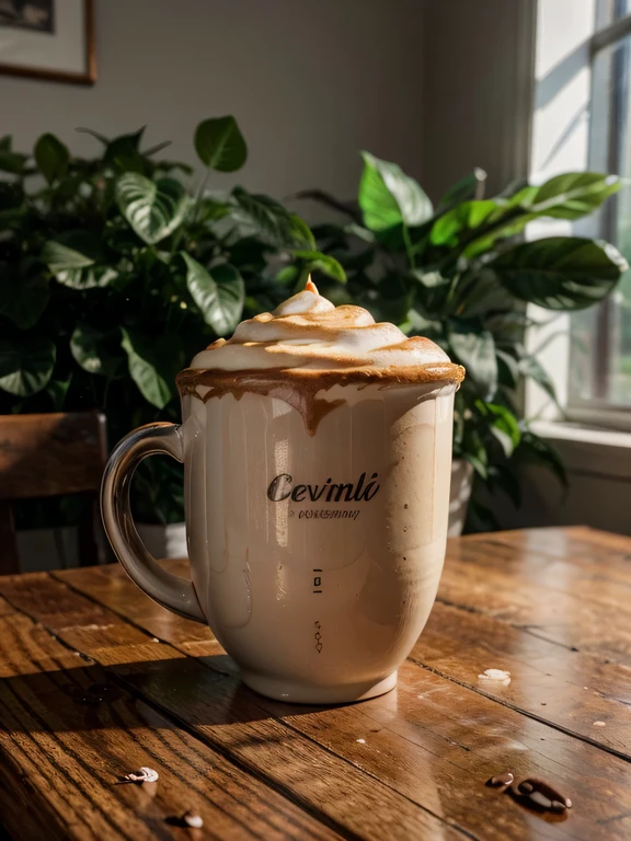 A classic cappuccino cup resting on a wooden table, devoid of any adornments, clean cup, clean table, no spil, no spots, capturing the essence of simplicity and practicality for a website's clean aesthetic, Photography, shot with a Nikon D750, 35mm f/2.8 lens