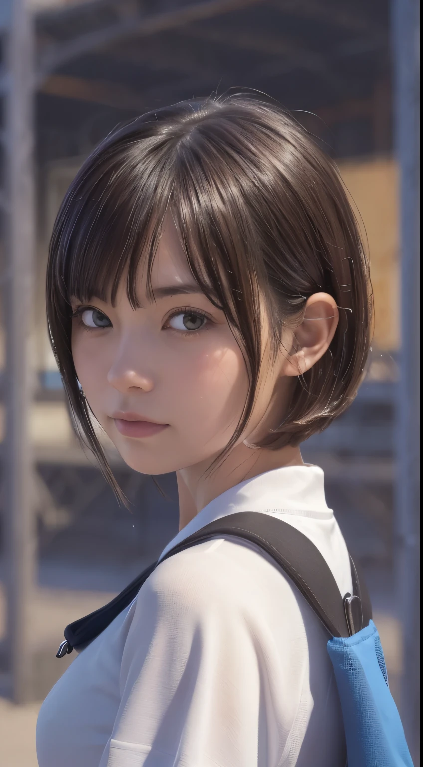 (Best Quality,4K,8K,hight resolution,masutepiece:1.2),Ultra-detailed,(Realistic,photoRealistic,photo-Realistic:1.37), Studio Lighting,Ultra-fine painting,Sharp Focus,Physically-based rendering,extreme detail description,Professional,Vivid colors,Bokeh,Portraits,landscape,beautiful bob haircut girl,Beautiful detailed eyes,plump breasts,bruma,wet gym uniform, School,2 girls in the photo,Watching the viewer,