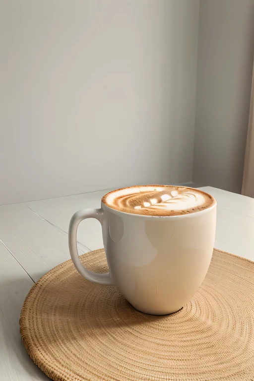 An unadorned cappuccino cup placed on a minimalist table, the focus on the cup's texture and the clean lines of the table, portraying a sense of functionality and elegance