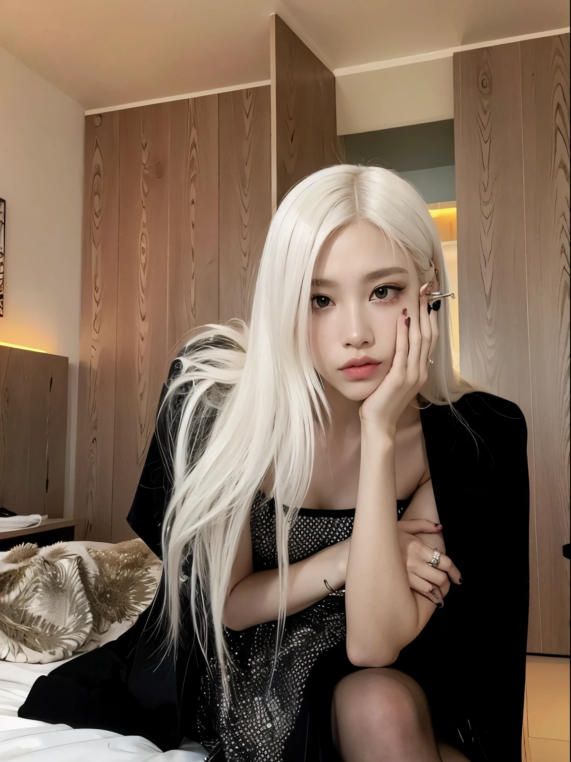 blond woman con el pelo largo y blanco sitting on a bed in a hotel room, con pelo largo blanco, con el pelo largo y blanco, Parque Roseanne de Blackpink, Su cabello es blanco, Chica con el pelo blanco, portrait of Jossi de Blackpink, Jossi de Blackpink, perfect pelo blanco girl, Una chica tiene el pelo blanco, pelo blanco, Color de pelo blanco, cano