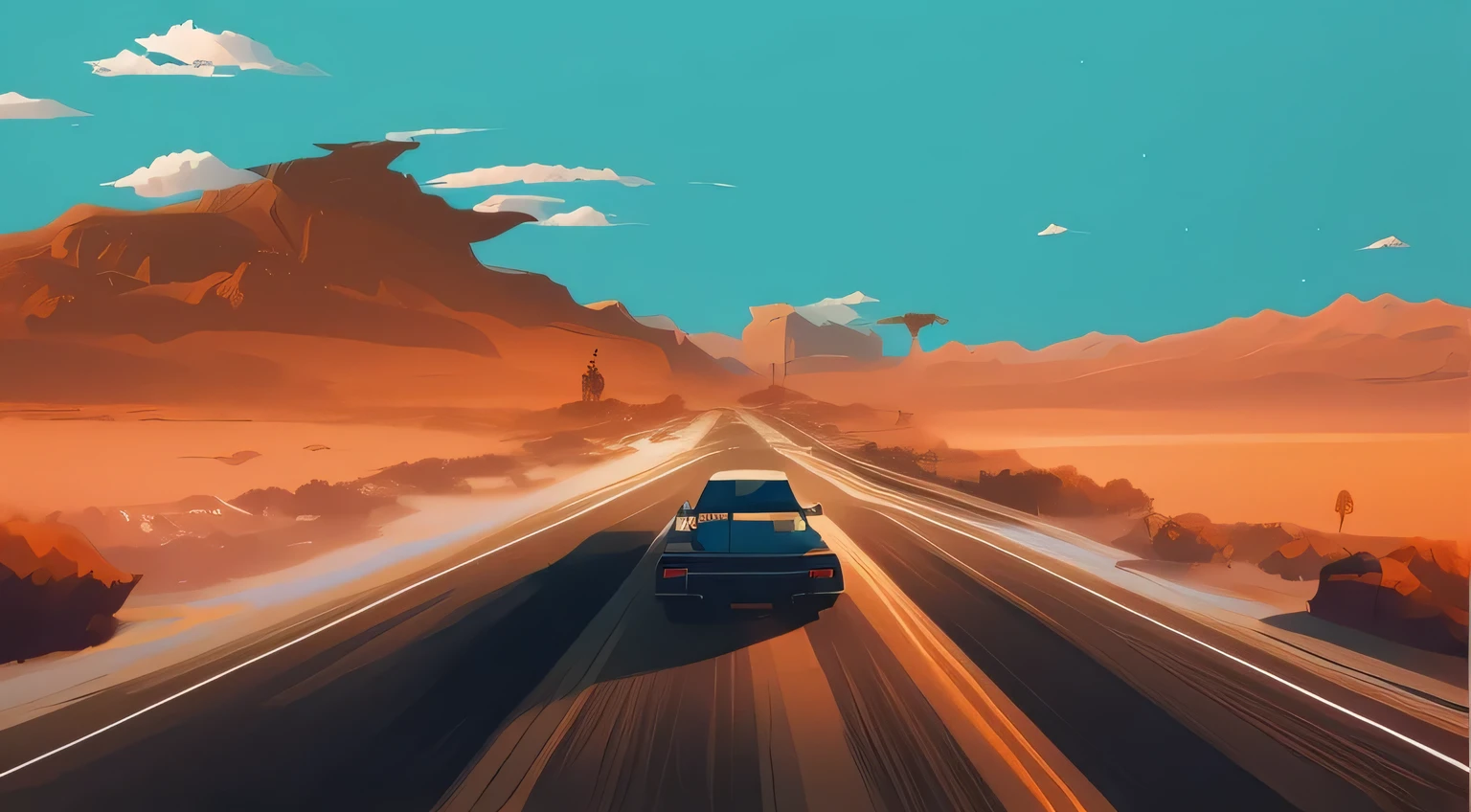 Estrada no deserto, stylized digital illustration, rodovia do deserto, 4K HD papel de parede ilustrativo, HQ 4K papel de parede do telefone, 4 k hd wallpaper illustration, em uma estrada deserta, in illustration style digital, Estilo do Vale do Monumento, vetor behance hd jesper ejsing, matte digital illustration, wallpaper mobile, papel de parede 8k