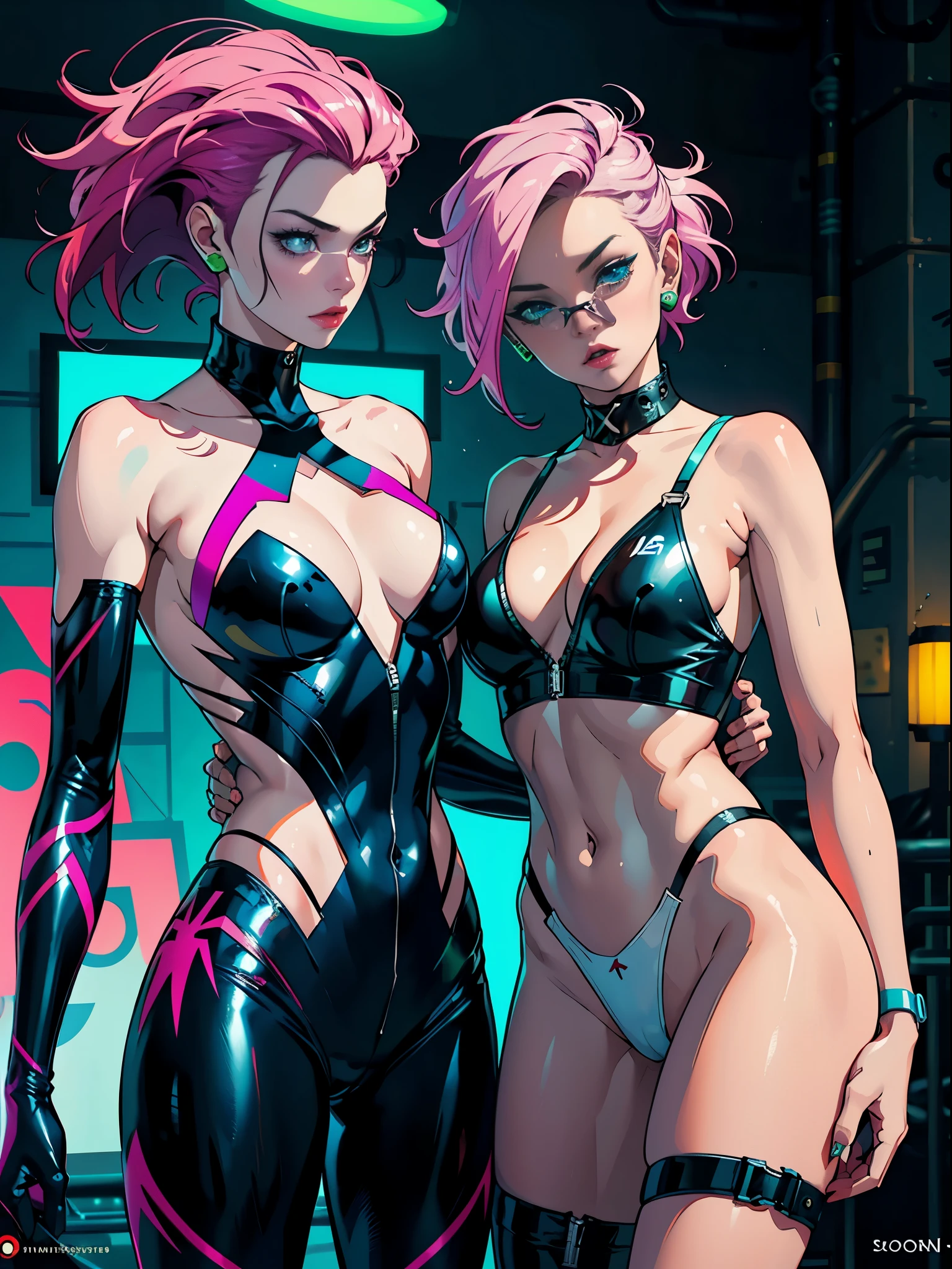 uma pintura digital da spider gwen utilizando, cabelos longos, arte cyberpunk de Josan Gonzalez, vencedora do concurso behance, afrofuturismo, synthwave, neon, neon brilhante,coxas grossas, cintura fina, , nsfw, pouca roupa, arte erotica, anime, roupas  rasgada de batalha, extremamente sexualizada, corpo suado, NSFW, seios grandes, bunda grande, HD, 8k, Alta qualidade, detalhes, corpo perfeito, destaque o corpo, detalhe no rosto perfeito, Detail in the background