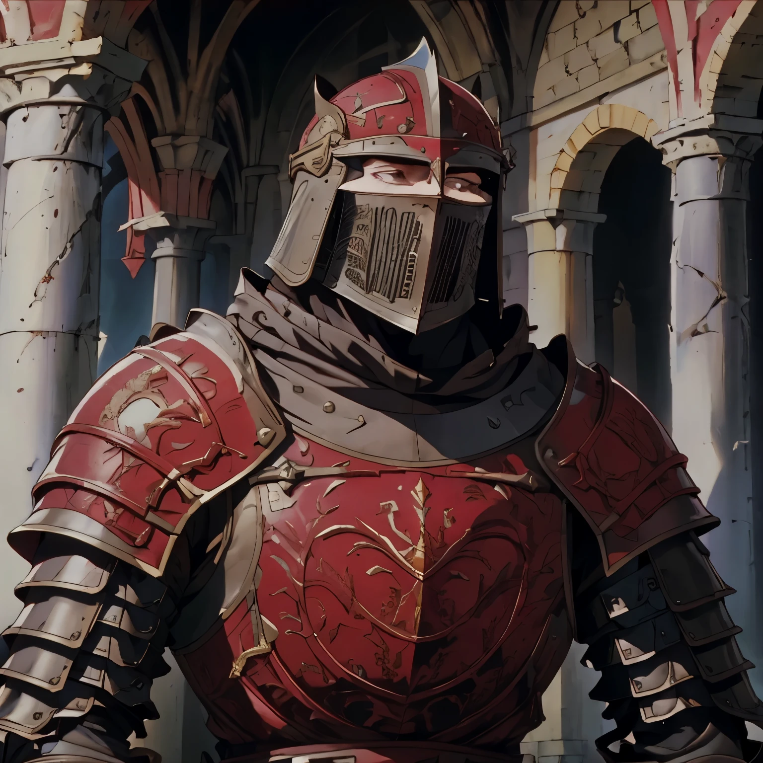 A man in obsidian and ruby armor