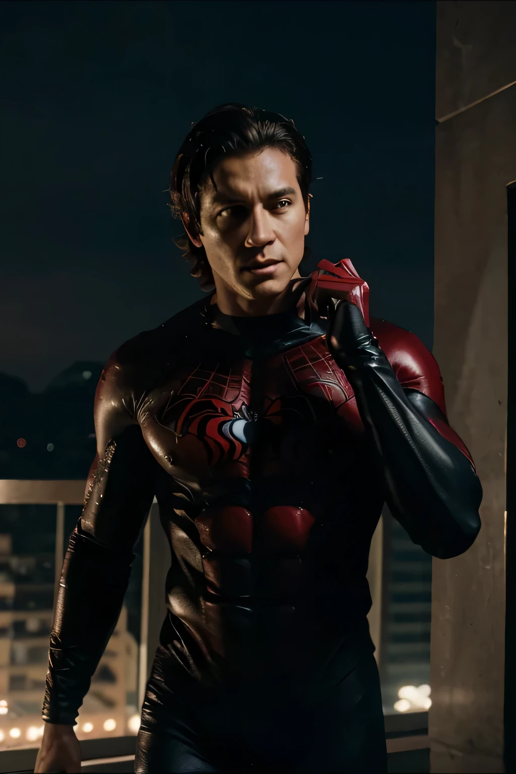 8k, Photography movie cinematic. Cena de um filme do homem aranha. Pedro triste