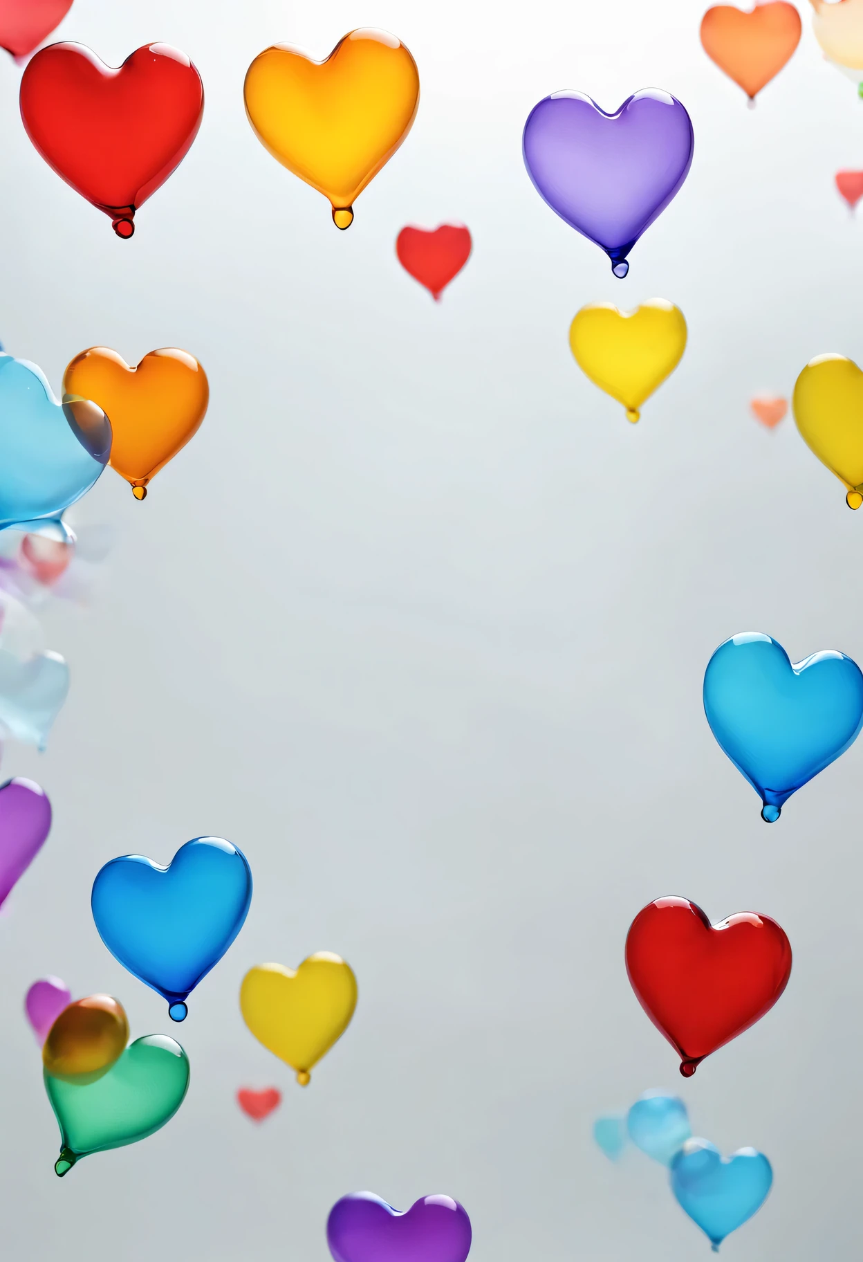 multicolored heart bubbles floating in the air, plain background, high definition, best quality