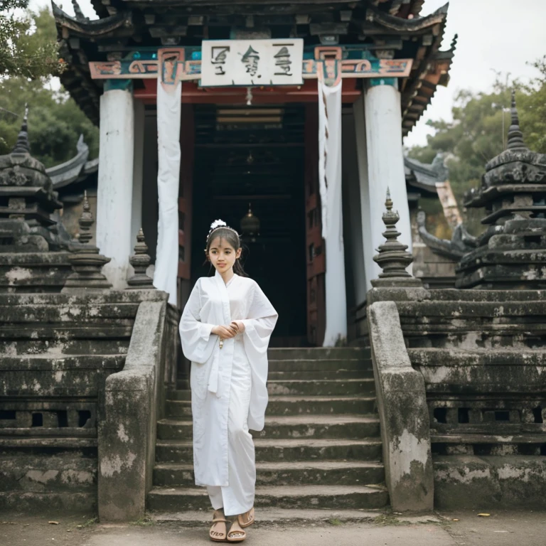 A girl infront of temple, fullbody