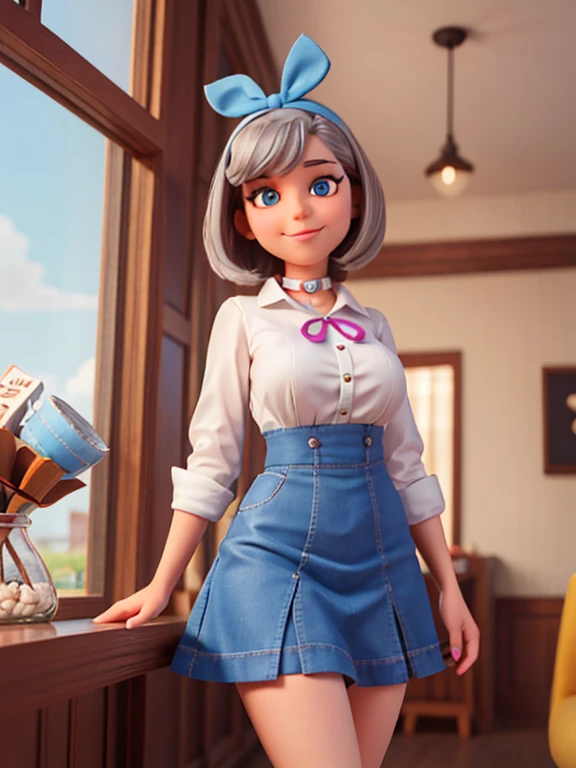 anthro,female,dog,schnauzer,Schnauzer,Schnauzer Anthro,face ,collar,blue eyes,cute,hips,eyes,zoom,breast out,coffe shop,dress,,hair ribbon,skirt,hipster,eyelashes,smile,2d,4k,8k,detailed,hi res,absurd res,