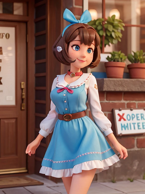 anthro,female,dog,schnauzer,Schnauzer,Schnauzer Anthro,face ,collar,blue eyes,cute,hips,eyes,zoom,breast out,coffe shop,dress,,hair ribbon,skirt,hipster,eyelashes,smile,2d,4k,8k,detailed,hi res,absurd res,