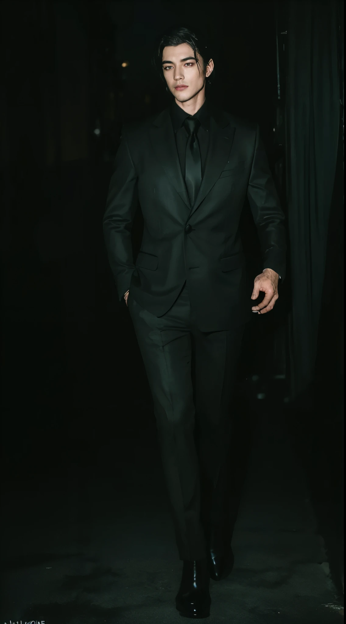 1 men, Portrait, masterpiece, best quality, (dark theme, limited palette: 1.5), (mature), (highly detailed), (perfect face), ((eyelashes)), (realistic), full lips , r(((suits))). (((muscular chest))), ((muscular body)), dance hall, castle, tall, ((full body)),