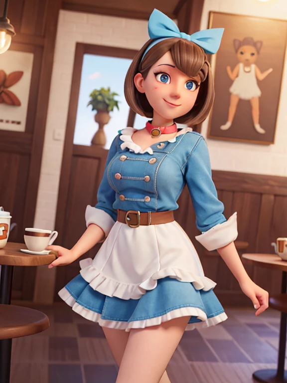 anthro,female,dog,schnauzer,Schnauzer,Schnauzer Anthro,face ,collar,blue eyes,cute,hips,eyes,zoom,breast exposed, coffee shop,dress,,hair ribbon,skirt,hipster,eyelashes,smile,2d,4k,8k,detailed,hi res,absurd res,