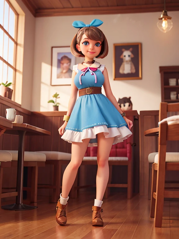 anthro,female,dog,schnauzer,Schnauzer,Schnauzer Anthro,face ,collar,blue eyes,cute,hips,eyes,zoom,breast exposed, coffee shop,dress,,hair ribbon,skirt,hipster,eyelashes,smile,2d,4k,8k,detailed,hi res,absurd res,