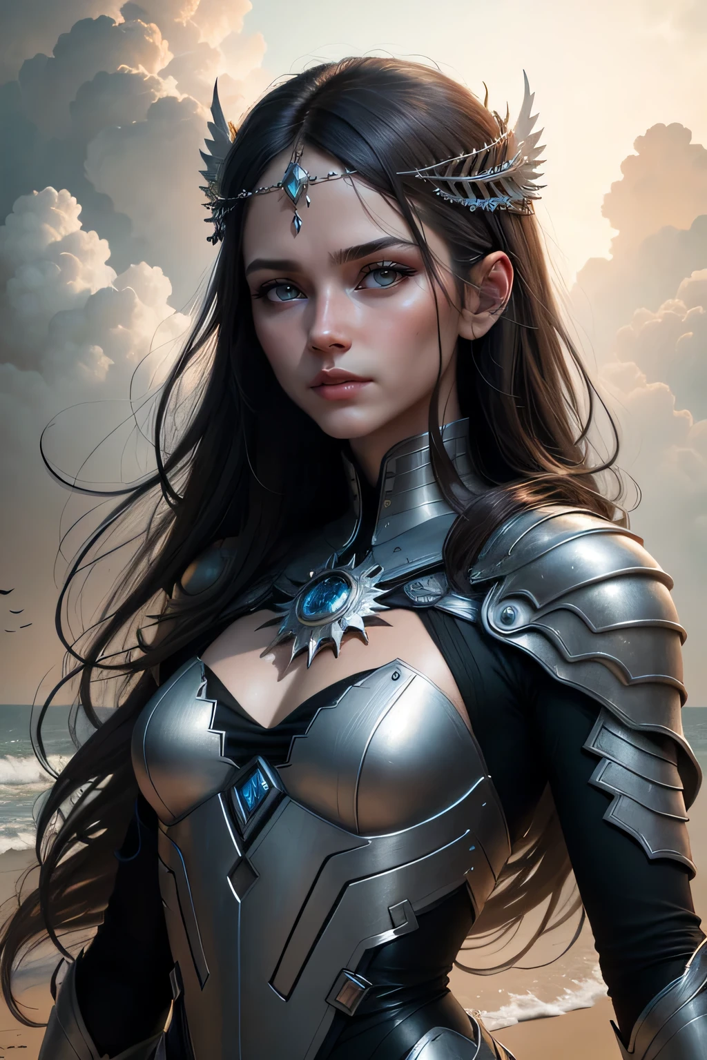 Highly detailed, High Quality, Masterpiece, beautiful, <lora:more_details:1>, <lora:HeadhunterCaitlyn-10:1>, HeadhunterCaitlyn, eye focus, sea, storm, dark atmosphere, sunset, volumetric lighting, best quality, masterpiece, chromatic aberration, realistic, blurry background
