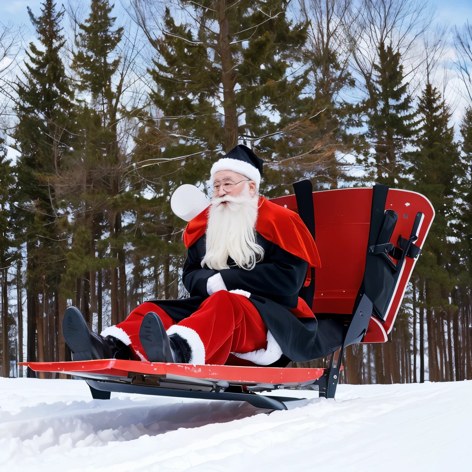 Santa Claus flying sled shooting aa missiles