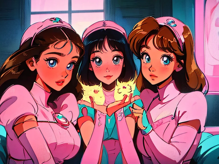 (best quality,highres,masterpiece:1.2),ultra-detailed,realistic,4 anime sisters posing together,beautiful detailed eyes,beautiful detailed lips,long eyelashes,[anime style],gorgeous 17 yr old brunette girl with mesmerizing eyes and a warm smile,[brunette teenager:1.1],sweet 14 yr old blonde girl with sparkling eyes and a cute dimple,[blonde teenager:1.1],adorable 10 yr old brunette girl with innocent eyes and a playful expression,[brunette girl:1.1],adorable 7 yr old brunette girl with curious eyes and a mischievous grin,[brunette girl:1.1],[group of sisters],vibrant colors,cheerful and harmonious atmosphere,joyful and loving sisterly bond