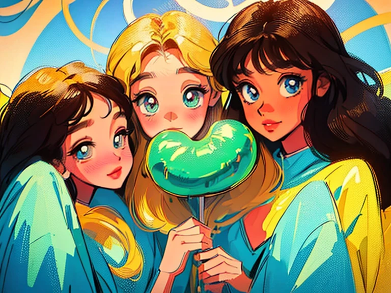 (best quality,highres,masterpiece:1.2),ultra-detailed,realistic,4 anime sisters posing together,beautiful detailed eyes,beautiful detailed lips,long eyelashes,[anime style],gorgeous 17 yr old brunette girl with mesmerizing eyes and a warm smile,[brunette teenager:1.1],sweet 14 yr old blonde girl with sparkling eyes and a cute dimple,[blonde teenager:1.1],adorable 10 yr old brunette girl with innocent eyes and a playful expression,[brunette girl:1.1],adorable 7 yr old brunette girl with curious eyes and a mischievous grin,[brunette girl:1.1],[group of sisters],vibrant colors,cheerful and harmonious atmosphere,joyful and loving sisterly bond