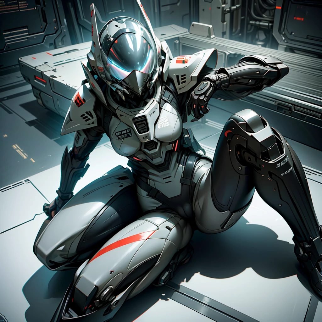 (best quality, hyper detailed:1.2), in nihei tsutomu style, knights of sidonia, 1girl, spacesuit, opend helmet, looking at viewer, sitting on the cockpit, closed legs