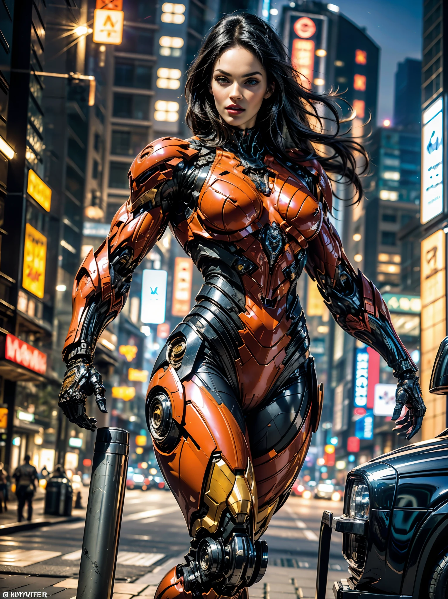 (megan fox), Cinematic, hyper-detailed, and insanely detailed, this artwork captures the essence of a muscular cyborg girl. Beautiful color grading, enhancing the overall cinematic feel. Unreal Engine brings her anatomic cybernetic muscle suit to life, appearing even more mesmerizing. With the use of depth of field (DOF), every detail is focused and accentuated, drawing attention to her eyes and the intricate design of the anatomic cybernetic muscle suit . The image resolution is at its peak, utilizing super-resolution technology to ensure every pixel is perfect. Cinematic lighting enhances her aura, while anti-aliasing techniques like FXAA and TXAA keep the edges smooth and clean. Adding realism to the anatomic cybernetic muscle suit, RTX technology enables ray tracing. Additionally, SSAO (Screen Space Ambient Occlusion) gives depth and realism to the scene, the girl's anatomic cybernetic muscle suit become even more convincing. In the post-processing and post-production stages, tone mapping enhances the colors, creating a captivating visual experience. The integration of CGI (Computer-Generated Imagery) and VFX (Visual Effect brings out the anatomic cybernetic muscle suit's intricate features in a seamless manner. SFX (Sound Effects) complement the visual artistry, immersing the viewer further into this fantastic world. The level of detail is awe-inspiring, with intricate elements meticulously crafted, the artwork hyper maximalist and hyper-realistic. Volumetric effects add depth and dimension, and the photorealism is unparalleled. The image is rendered in 8K resolution, ensuring super-detailed visuals. The volumetric lightning adds a touch of magic, highlighting her beauty and the aura of her anatomic cybernetic muscle suit in an otherworldly way. High Dynamic Range (HDR) technology makes the colors pop, adding richness to the overall composition. Ultimately, this artwork presents an unreal portrayal of a super muscled cyborg girl